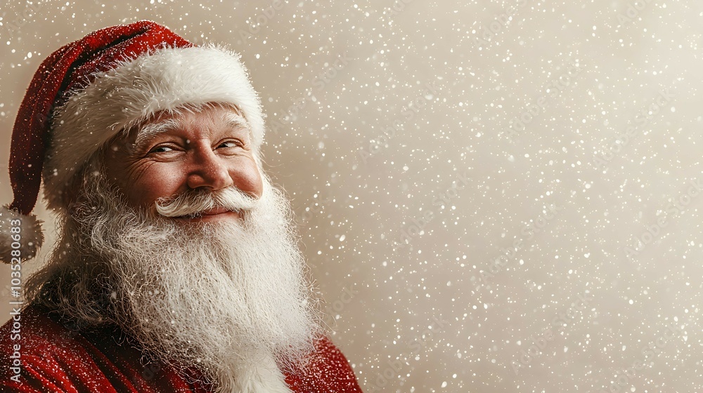 Santa Smiling with Beige Background and Snowflakes Santa Smiling with Beige Background and Snowflakes