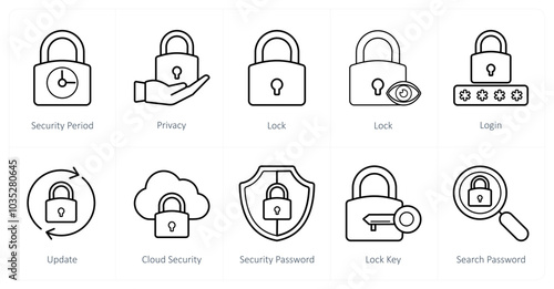 A set of 10 Security icons as security period, privacy, lock