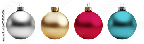 Set of  colored Christmas tree toys. blue, turquoise, gold, silver, red, crimson, red, turquoise, light blue Christmas balls, Empty Christmas decorations, mockup. on isolated background, png