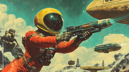 Retro alien casino art in Scifi style 50s space suits