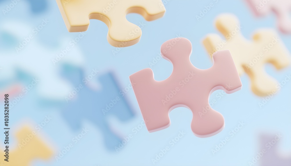 Floating 3D puzzle pieces in vibrant colors, assembling and disassembling in a futuristic digital space Floating 3D puzzle pieces in vibrant colors, assembling and disassembling in a futuristic digital space