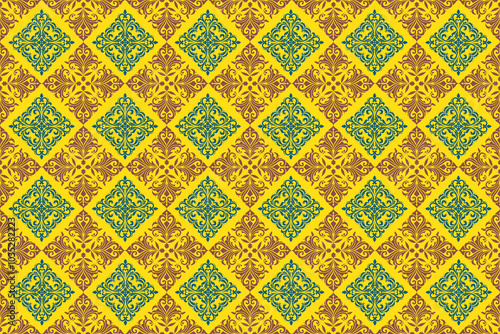 Thai damask seamless pattern. Design for textile, fabric, clothing, wallpaper, wrapping, cushion art ornament and decoration.