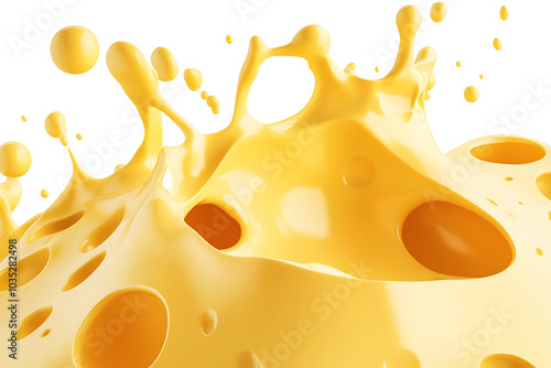 Dynamic splash of yellow liquid cheese in a 3D. photo