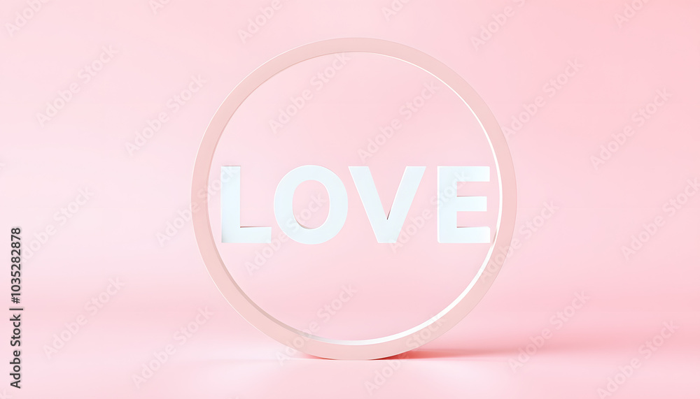 Word LOVE against the circle on pastel pink background for modern love concept isolated with white highlights, png Word LOVE against the circle on pastel pink background for modern love concept isolated with white highlights, png