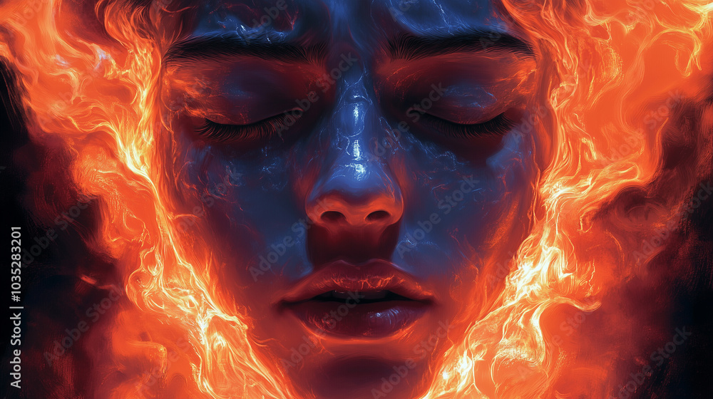 An Abstract Image of a Face Burning Under Pressure and Stress An Abstract Image of a Face Burning Under Pressure and Stress