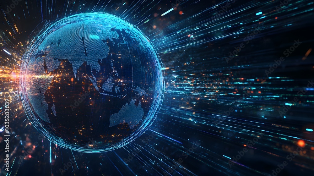 Obraz premium Digital Globe Surrounded by Streams of Data