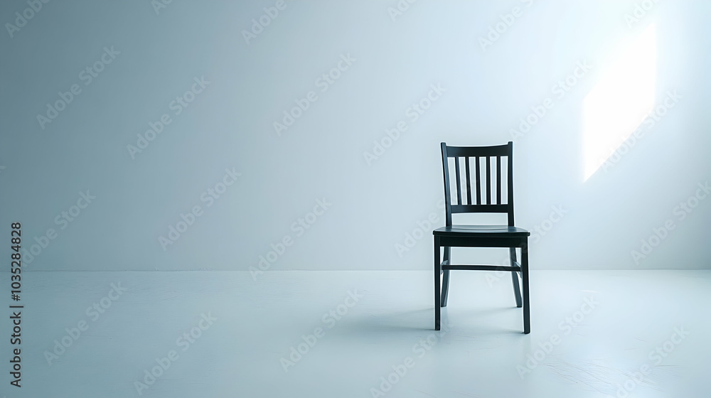 Empty chair in a white room symbolizing a concept of loneliness - Empty chair in a white room symbolizing a concept of loneliness -