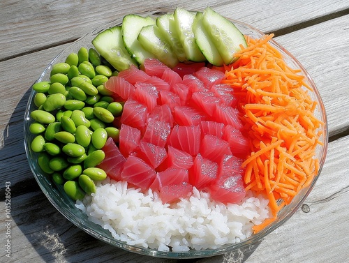 Colorful Overhead Shot of a Poke Bowl