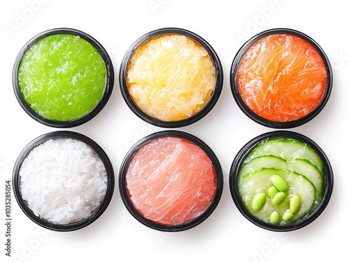 Colorful Overhead Shot of Poke Bowl Ingredients