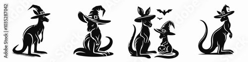 A whimsical collection of dogs in hats, perfect for Halloween or playful designs. Ideal for illustrations and greeting cards.
