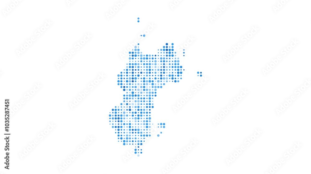 Mustique dotted digital map. Map of Mustique with pulsating colored circles. Shape of the island filled with blue disks. Classy video. Mustique dotted digital map. Map of Mustique with pulsating colored circles. Shape of the island filled with blue disks. Classy video.