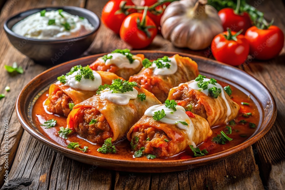Authentic Romanian Sarmale: Cabbage Rolls with Minced Meat, Rice, and Tomato Sauce Authentic Romanian Sarmale: Cabbage Rolls with Minced Meat, Rice, and Tomato Sauce