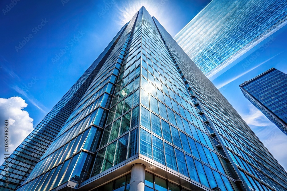 Asymmetrical modern skyscraper shot with perspective Asymmetrical modern skyscraper shot with perspective