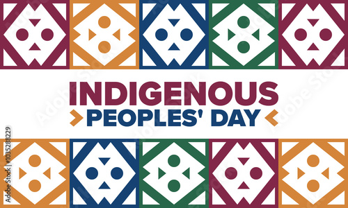 Indigenous Peoples' Day. Native American Day. American Indian culture. Heritage Month. Celebrate annual in United States. Tradition pattern. Poster, card, banner and background. Vector illustration