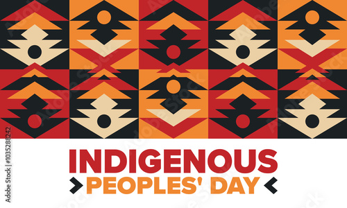 Indigenous Peoples' Day. Native American Day. American Indian culture. Heritage Month. Celebrate annual in United States. Tradition pattern. Poster, card, banner and background. Vector illustration