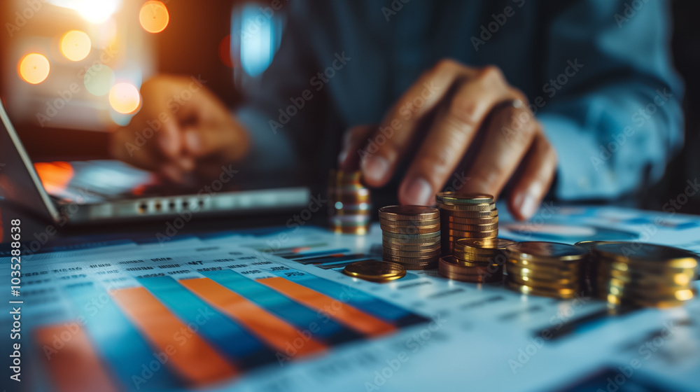 Hands Managing Coins Close Up for Financial Strategy Hands Managing Coins Close Up for Financial Strategy