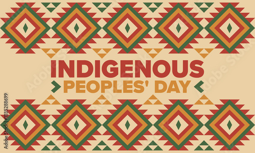 Indigenous Peoples' Day. Native American Day. American Indian culture. Heritage Month. Celebrate annual in United States. Tradition pattern. Poster, card, banner and background. Vector illustration