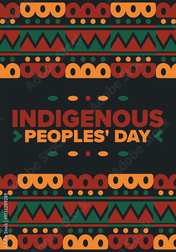 Indigenous Peoples' Day. Native American Day. American Indian culture. Heritage Month. Celebrate annual in United States. Tradition pattern. Poster, card, banner and background. Vector illustration