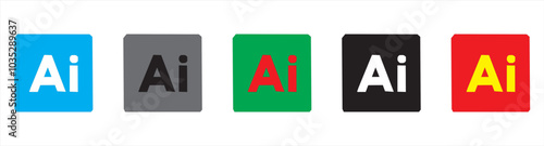 Artificial intelligence AI processor chip icon.AI Processor circuit vector set.Mini AI CPU icon in flat style thin line icon collection on white background.Vector illustration.