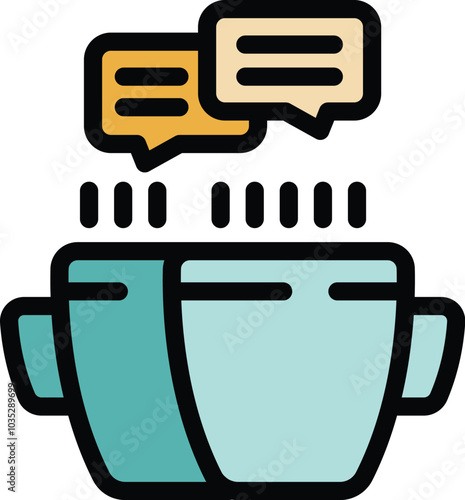 Coffee break icon, business people discussing work and sharing latest news and ideas with colleagues