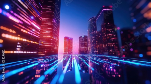 Futuristic Cityscape with Neon Technology