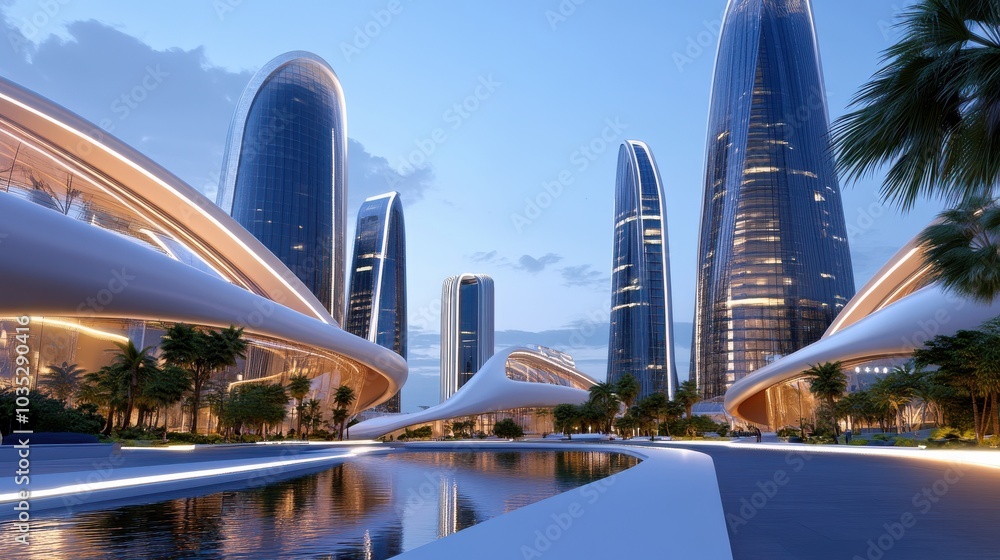 Fototapeta premium Futuristic Urban Environment with Digital Architecture