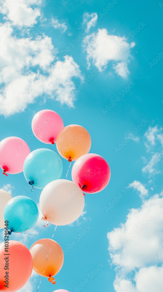 Colorful balloons floating in a clear blue sky Colorful balloons floating in a clear blue sky