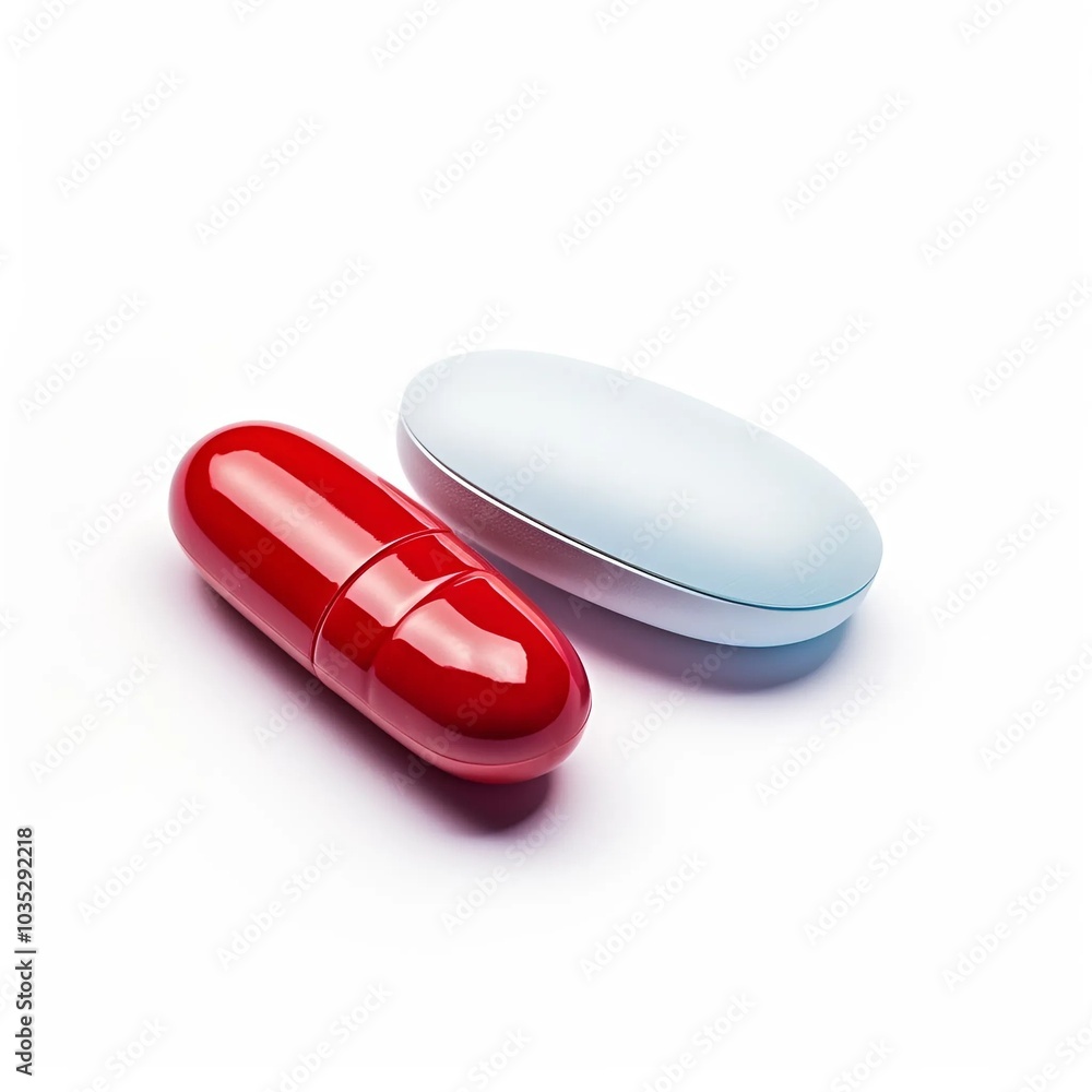 red and blue pills with white background Generative AI red and blue pills with white background Generative AI