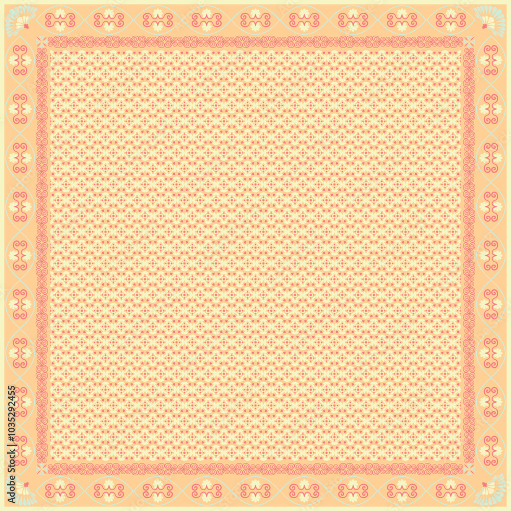 Hijab scarf flower abstract pattern.Ethnic geometric ornament with frame motif border hijab pattern.Design for fabric,print,scarves,shawl,kerchief,bandana,clothing,pareo,pillows,tablecloth,decoration. Hijab scarf flower abstract pattern.Ethnic geometric ornament with frame motif border hijab pattern.Design for fabric,print,scarves,shawl,kerchief,bandana,clothing,pareo,pillows,tablecloth,decoration.