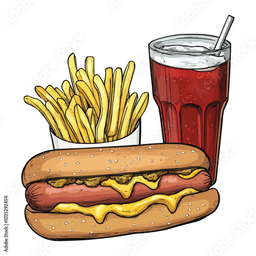 A hot dog French fries and soda clip art fast foods vector