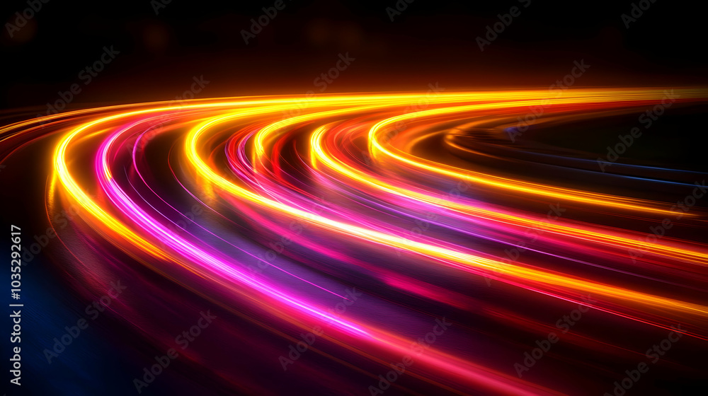Abstract Light Trails: Curving Lines of Color on a Dark Background Abstract Light Trails: Curving Lines of Color on a Dark Background