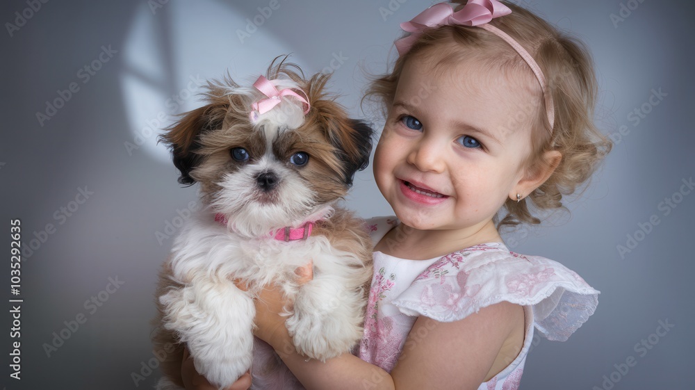 Smiling Girl Holding Small Dog Close in Joyful Moment Smiling Girl Holding Small Dog Close in Joyful Moment