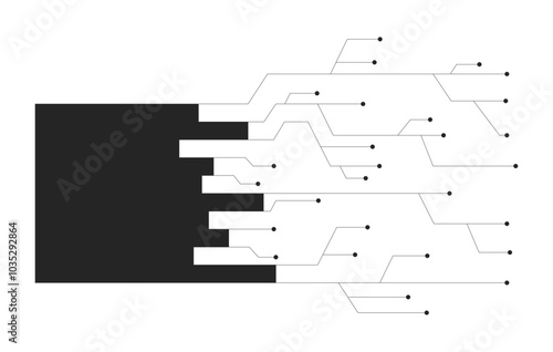 Horizontal bar chart digital data circuit lines black and white 2D line object. Graph pathways. Circuitry electronic information isolated clip art vector outline item. Monochromatic spot illustration