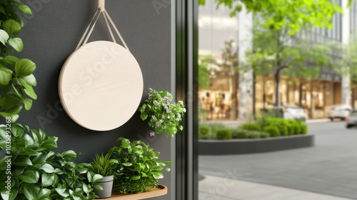 Blank Circular Signage for Retail Store Display photo