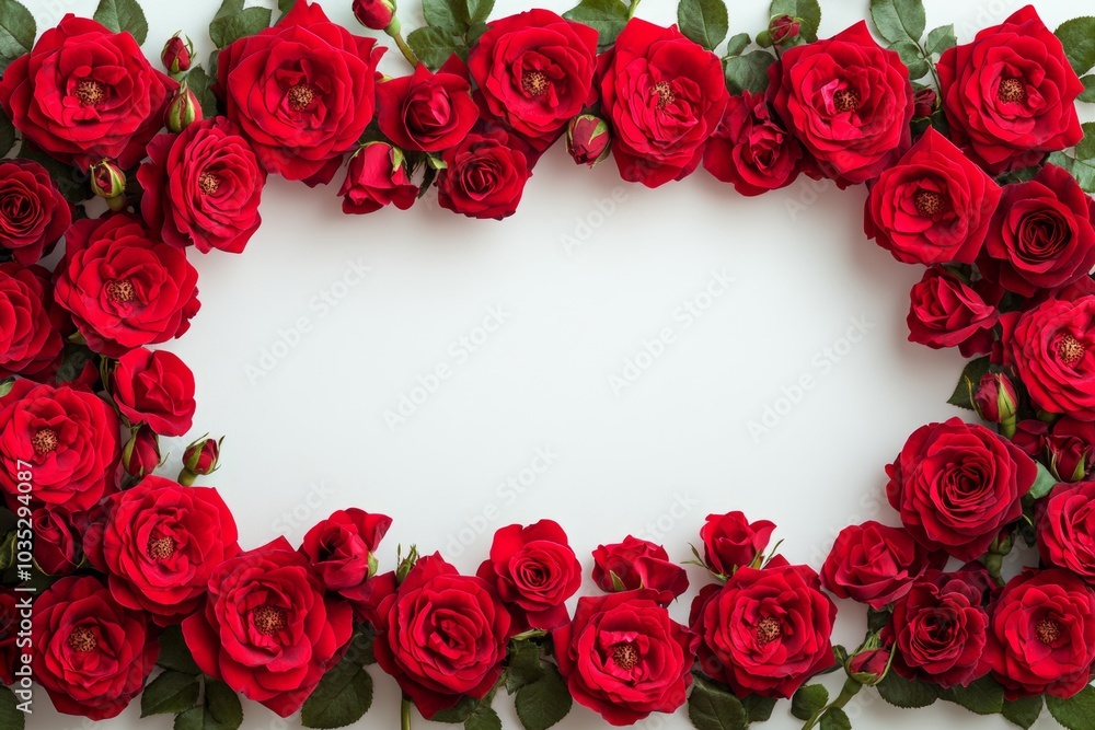 Bouquet of red roses is arranged in a frame, creating a beautiful and romantic scene. roses are main focus of the image, and their vibrant color and delicate petals convey a sense of love and passion Bouquet of red roses is arranged in a frame, creating a beautiful and romantic scene. roses are main focus of the image, and their vibrant color and delicate petals convey a sense of love and passion