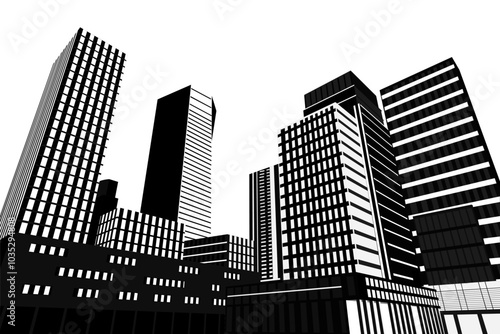 City silhouette land scape. City landscape. Downtown landscape with high skyscrapers. Panorama architecture Goverment buildings illustration. Urban life
