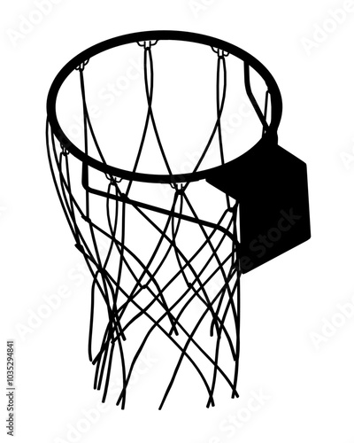 Basketball hoop and net vector silhouette isolated on white background. Equipment for basket ball court. Play sport game.