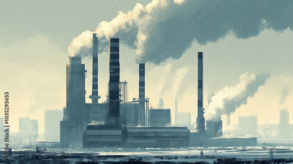 Industrial factory chimneys with smoky skies Industrial factory chimneys with smoky skies