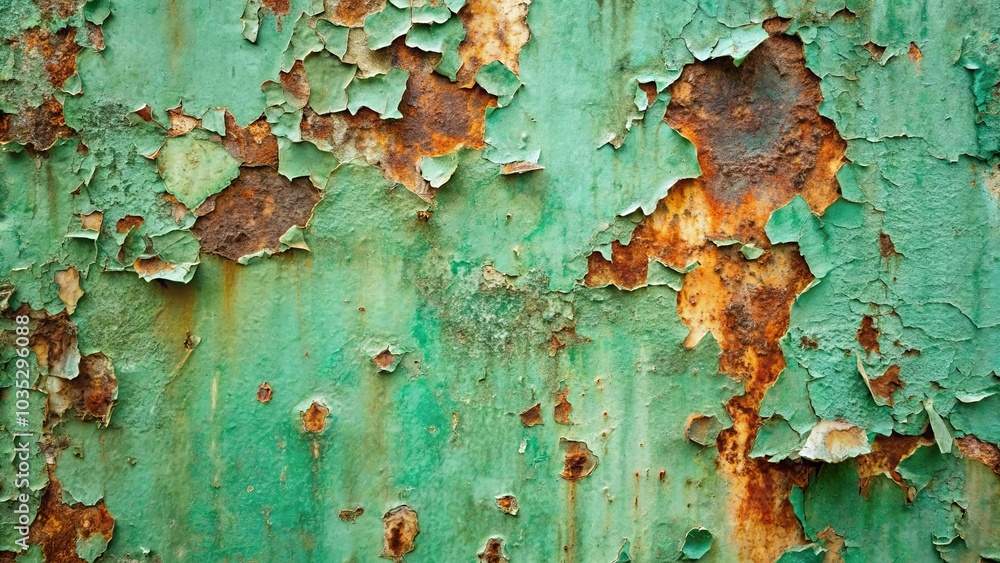 Abstract Patterns of Time, Revealed Through Flaking Green Paint and Rusty Metal Abstract Patterns of Time, Revealed Through Flaking Green Paint and Rusty Metal