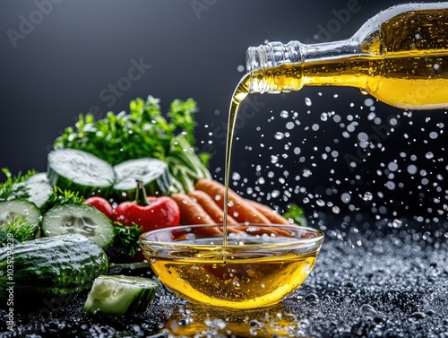 Fresh Garden Salad Ingredients with Olive Oil Splash