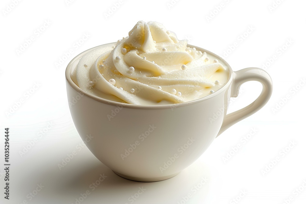 A cup filled with whipped cream on top of a table A cup filled with whipped cream on top of a table