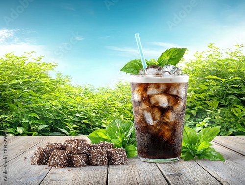 Refreshing Iced Coffee with Milk and Mint Garnish