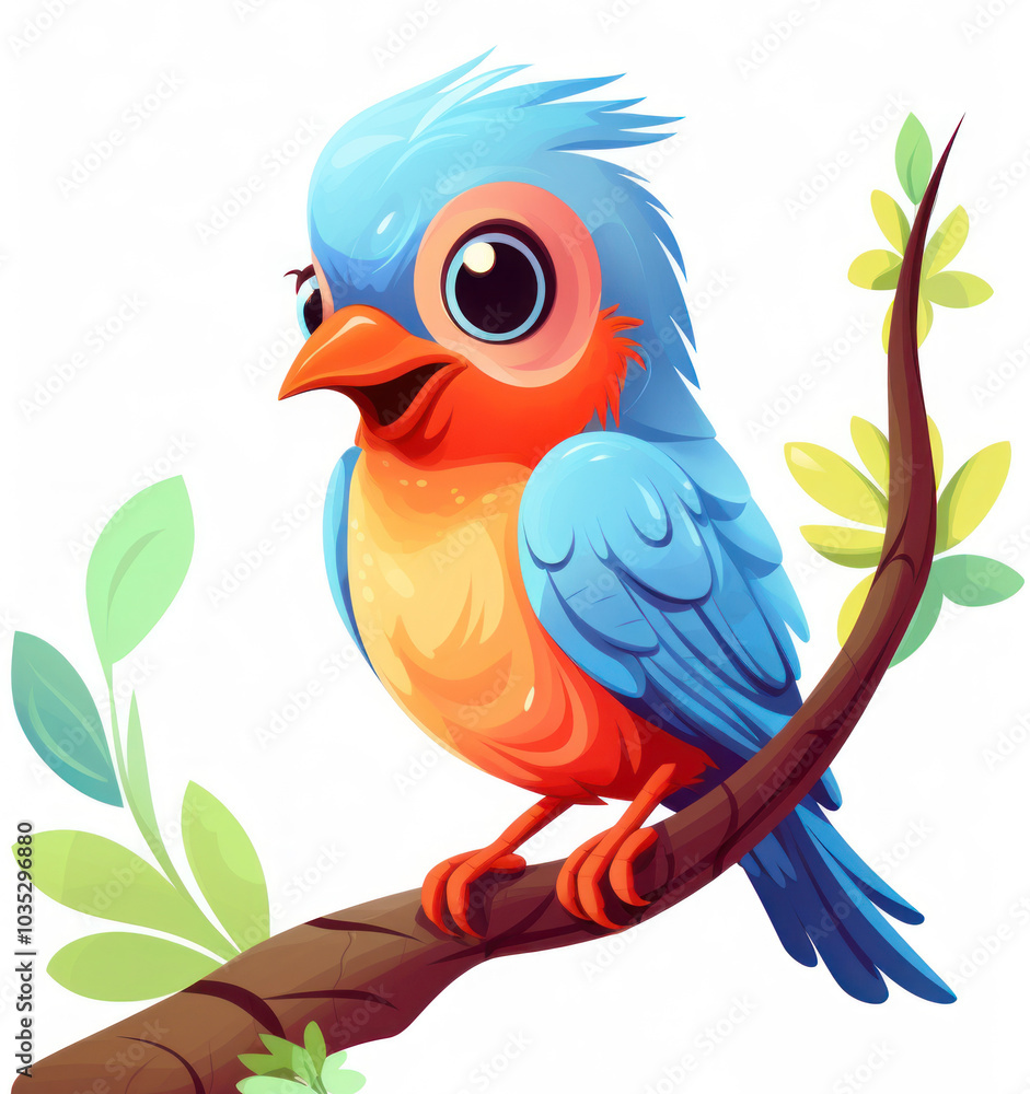 Cute cartoon bird on branch Cute cartoon bird on branch