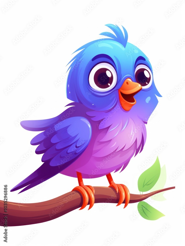 Cute cartoon bird on branch Cute cartoon bird on branch