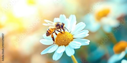 A bee is sitting on a white flower