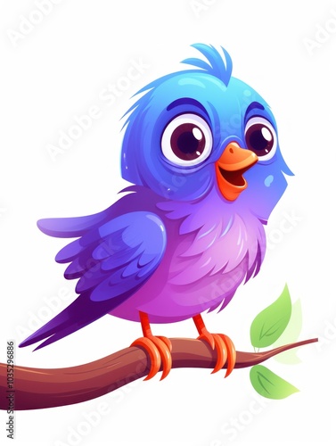 Cute cartoon bird on branch