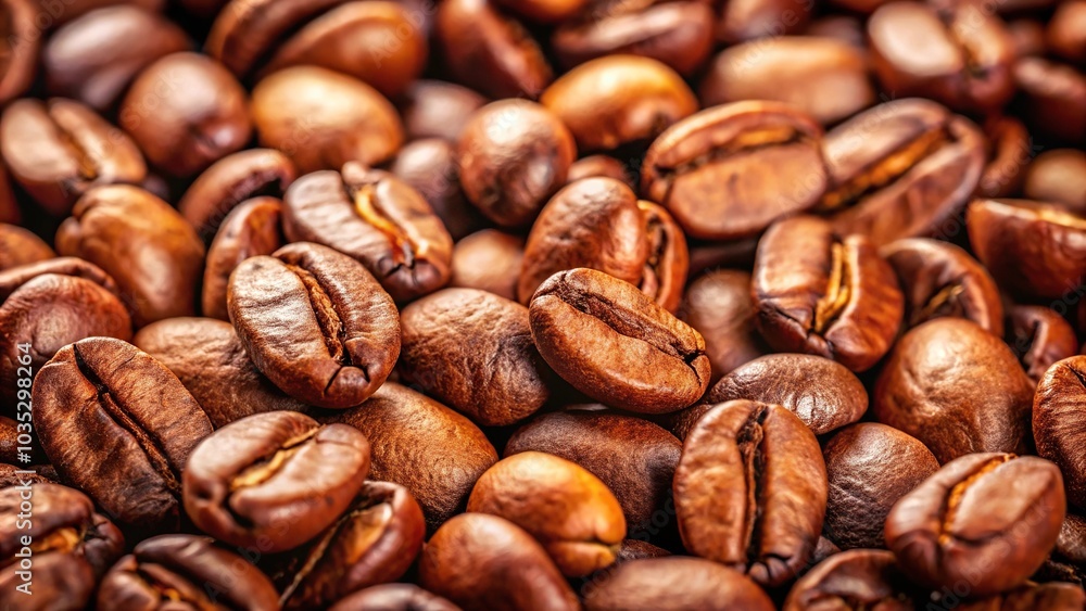 Close-up view of brown roasted coffee beans creating a textured background with shallow depth of field Close-up view of brown roasted coffee beans creating a textured background with shallow depth of field