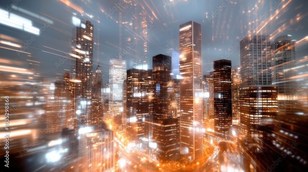 Dynamic Night Cityscape with Light Effects Dynamic Night Cityscape with Light Effects