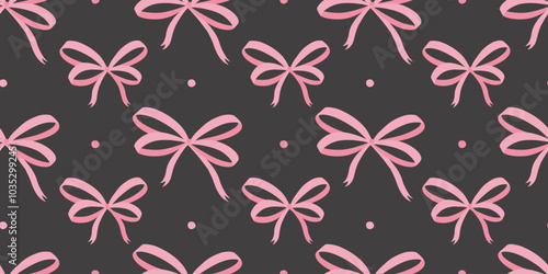 Coquette ribbon bow seamless pattern vector illustration. Cute repeated romantic vintage ornament. Design for textile, fabric, wrapper, packaging, background.