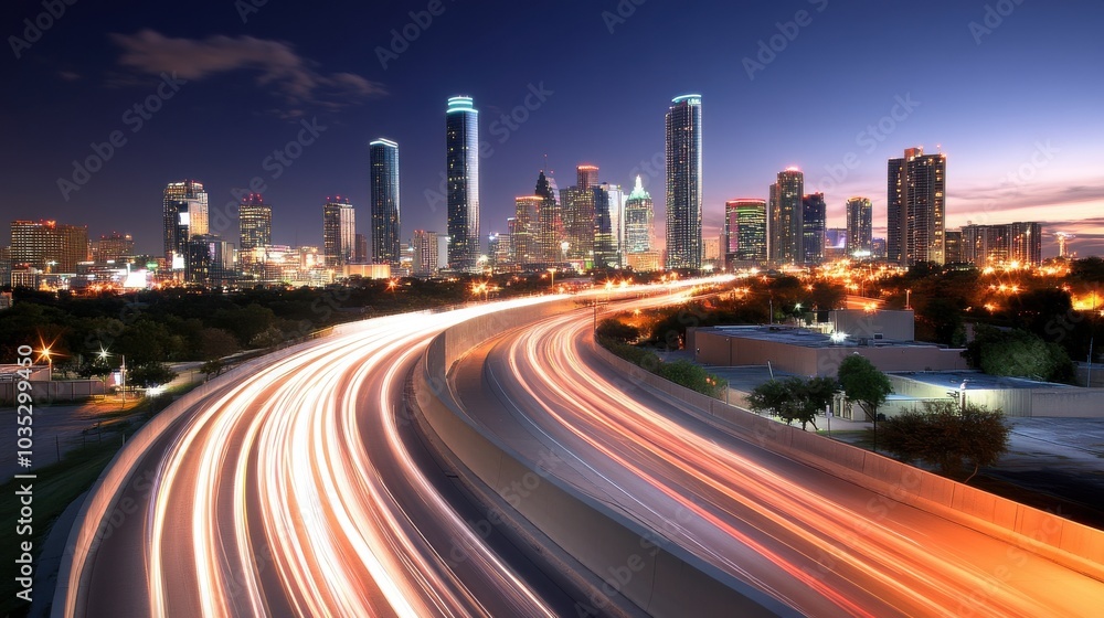 Fototapeta premium Vibrant Night Cityscape with Light Trails